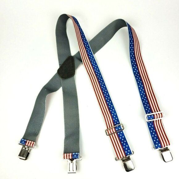 Patriotic Suspenders McGuire Nicholas Workwear Red White & Blue Stars Stripes 2" - Picture 2 of 4